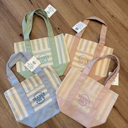 Trader Joes 2026 Summer Striped Mini Canvas Tote Set Of 4 Blue Green Tan Pink