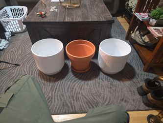 Set of 3 Planters – White Ceramic and Terra Cotta
