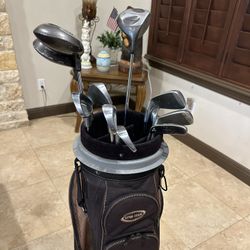 golf clubs and bag