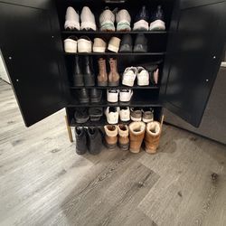 Black & Gold 5-Tier Shoe Storage Cabinet w/ Doors (Adjustable Shelves)