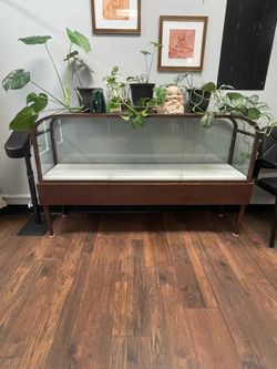 Antique Metal & Curved Glass Display Case