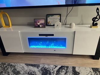 Aysenur High Gloss Fireplace TV Stand with LED Lights by Wade Logan® – 80”, All White