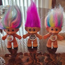 Russ Troll 3" Rainbow Troll & Good Luck Troll 3 Piece Doll Bundle Rare / Collectible / Collector / Toy / Figure / HTF / Gift / Retro / Vintage