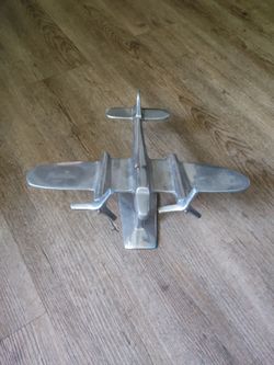 POTTERY BARN Aluminum Cast Polished Airplane For Sale