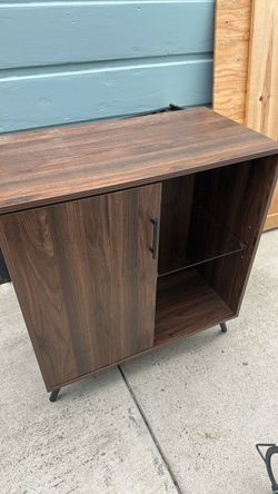 Dark Walnut Storage Cabinet with Open Shelving