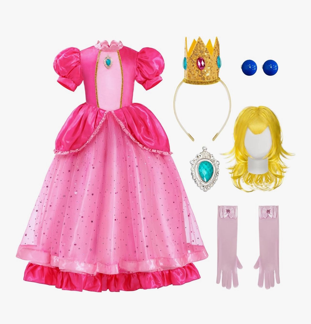 Kids Peach Halloween Costume With Wigan Accessories New Size 12-14 And 10-11