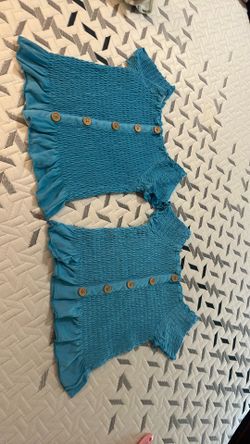 2 Cyan Blue Botton T-shirts, , Size Extra Small, 2 Camisetas Con Botones Color Azul Cian 