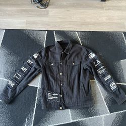 SHEIN "Choose to Be Kind" Black Denim Jacket Patches Streetwear Men's