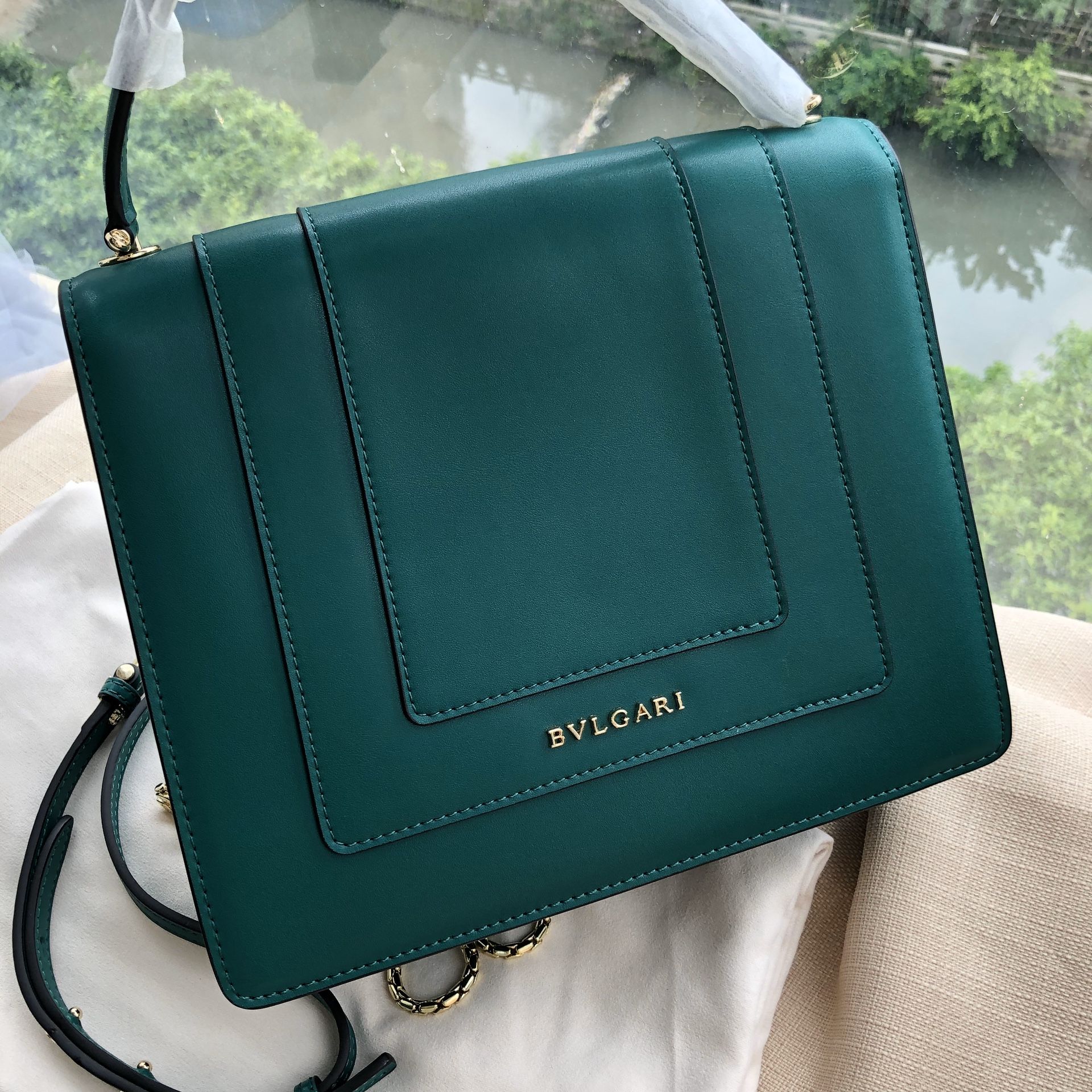 Authentic Bvlgari Bag Serpenti Forever Leather Green Women's Handbag