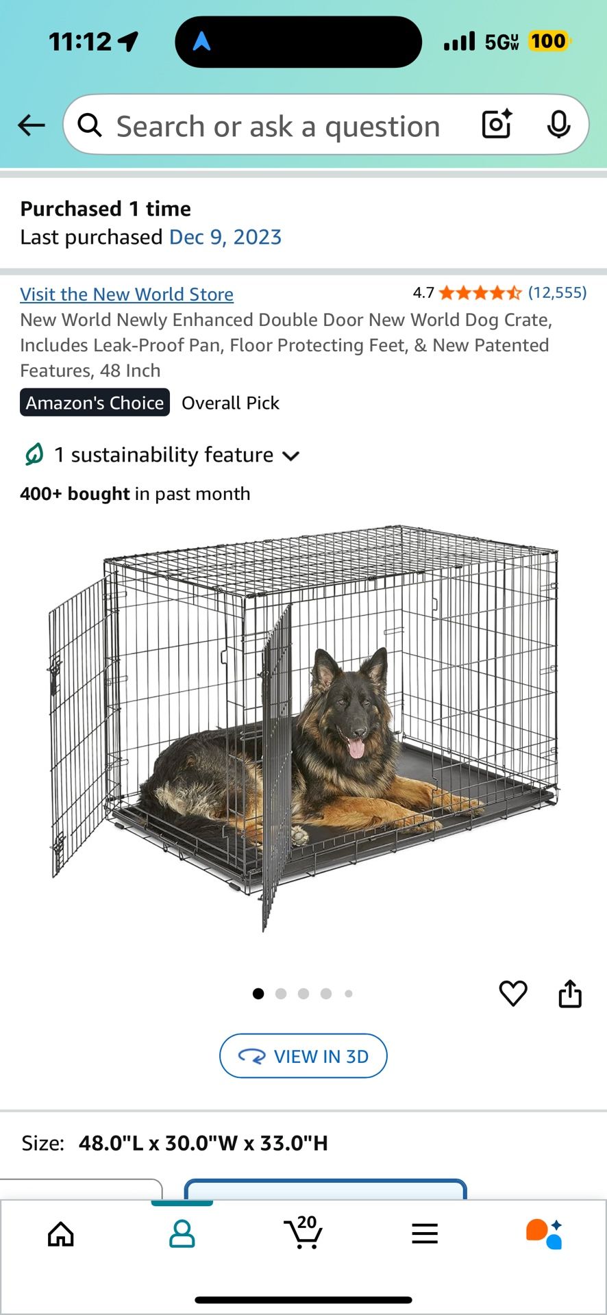 Large Dog Crate 48.0"L x 30.0"W x 33.0"H
