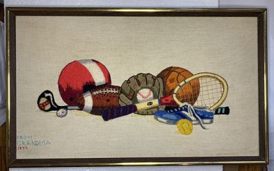 Framed Cross Stitch Kid Boys Girls Sports Equipment and Balls