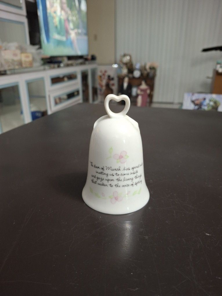 Vintage 1985 Collectible Precious Moments Porcelain Bell π Month Of March W/Heart Handle, Made In Japan