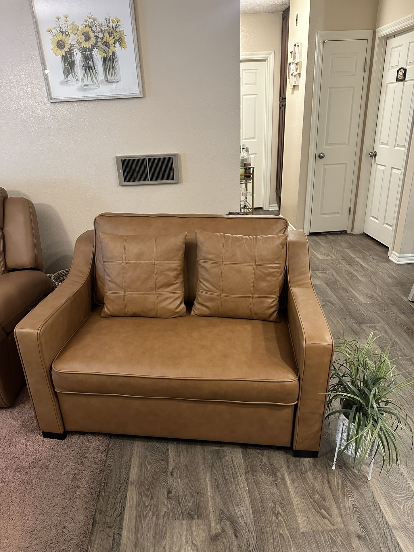 Cognac Leather Twin Pop-Up Sleeper Chair