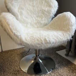 Armchair Modern Accent Chair with Chrome Base Leisure Swivel Chair Height Adjustable,Occasional Chair for Living Room/Bedroom/Lounge (Cream- Fur