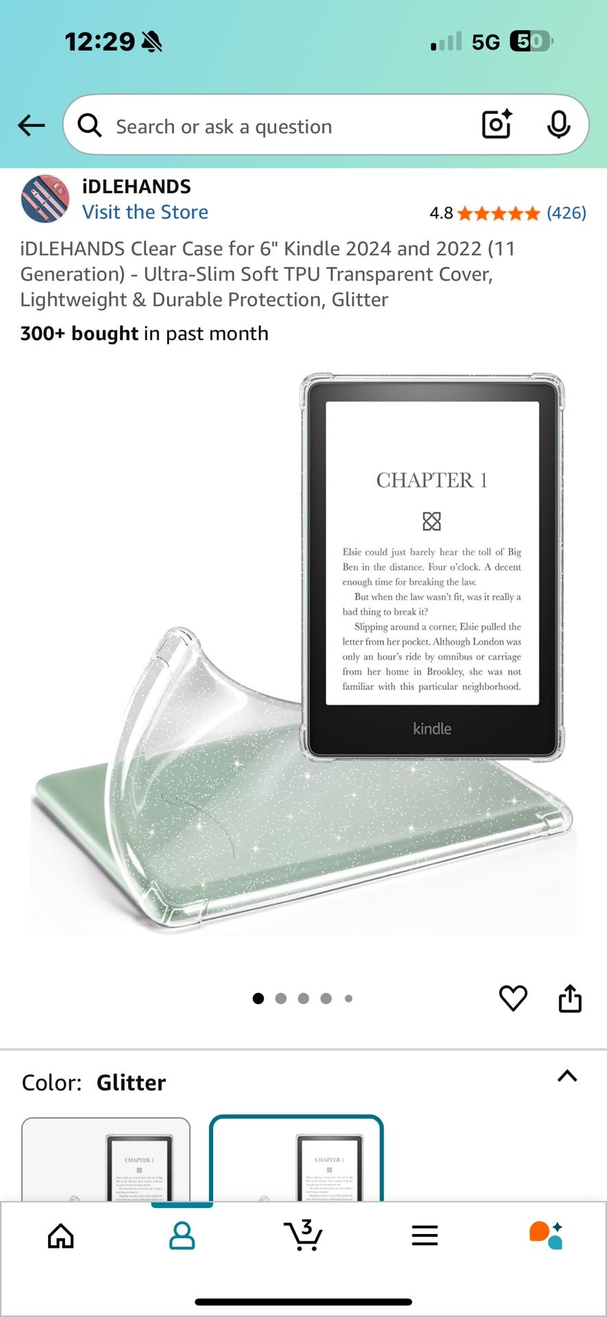 Clear Case For 6 inch Kindle Glitter (2024 & 2022)