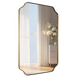 New MIRRORART 24x36‘’ Gold Scalloped Rectangular Vanity / Wall Mirror