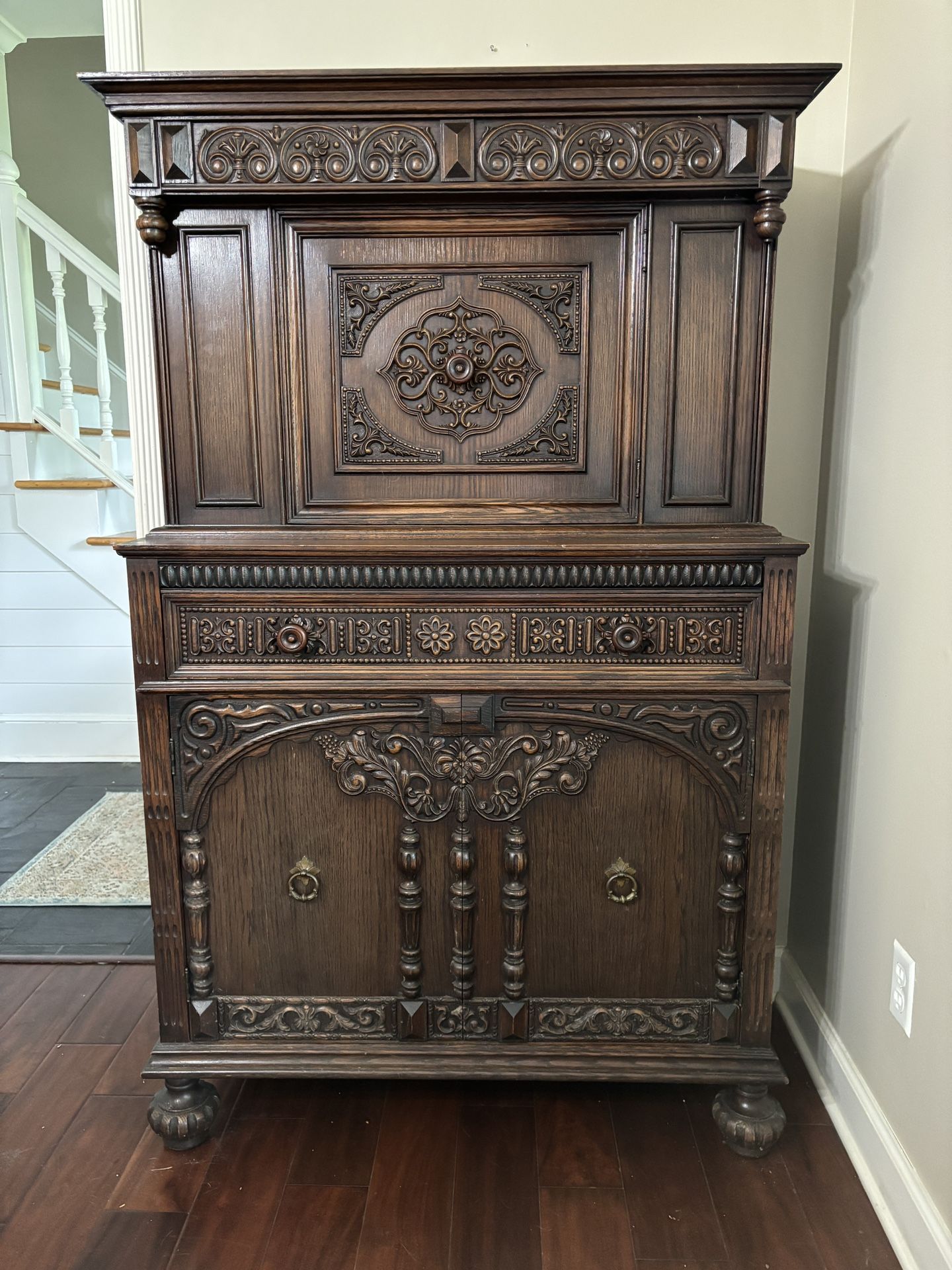 Carved hardwood hutch by Kroehler Made
