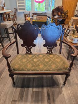 Antique wooden upholstery bench for two