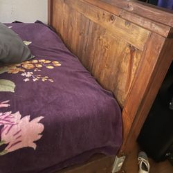Solid Wood Brown Stain Bed Frame 