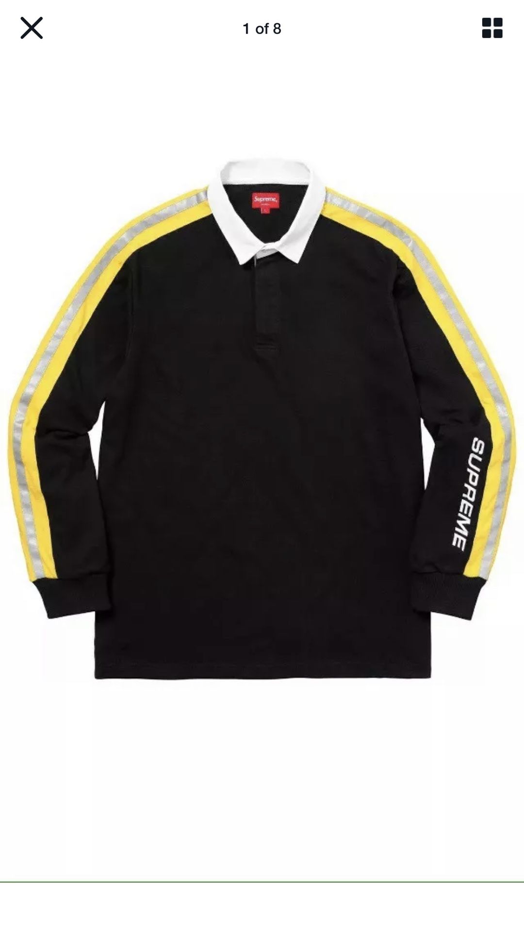 Supreme brand new sweatshirt reflective sleeve, striped rugby black and yellow, size small