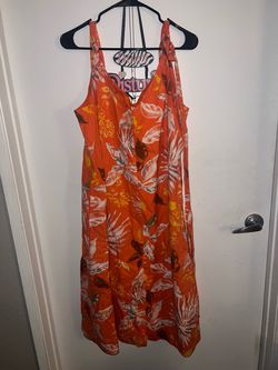 Orange Floral Sleeveless Midi Dress