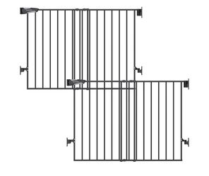 2gates Durable metal pet gate is black with an adjustable width of 26-43 inches and a height of 28 inches. This Babelio gate has a hardware-mounted de