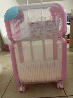 Clear Plastic Detachable Double Cat Carriers on Wheels, Cat Rolling Carriers for 2 Cats Perfect for Traveling/Taking a Walk/Trips to The Vet, Pink