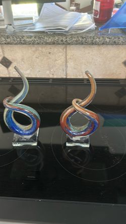 Art Glass Swirl Sculptures Set of 2