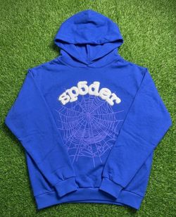 Sp5der Punk V2 Rhinestone Logo Hoodie – Blue
