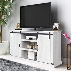 NEW (Sargent Oak) Sliding Barn Door TV Stand, Living Room Entertainment Center, Storage Cabinet