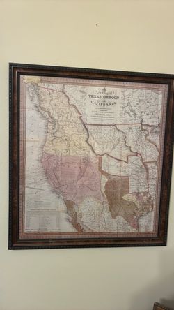 Framed Antique Map of Texas, Oregon & California