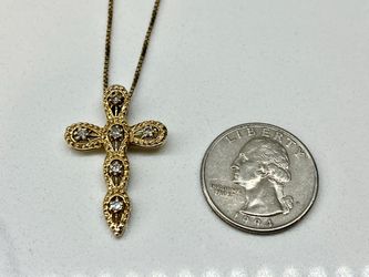 14KT Y/G & Diamond Cross