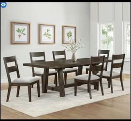 Brinley 7-Piece Dining Set — Table + 6 Chairs (Chairs Brand New!)