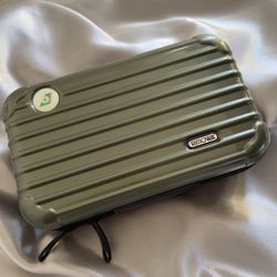RIMOWA Women’s Dark Green Zipper Closure Travel Toiletry Hard Case Pouch