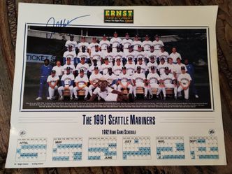 Vintage Seattle Mariners 1991/1992 schedule poster, autographed, 14x12"