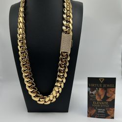 20mm Miami Cuban Link Gold Plated Chain Necklace 18k & 14k Diamond Lock