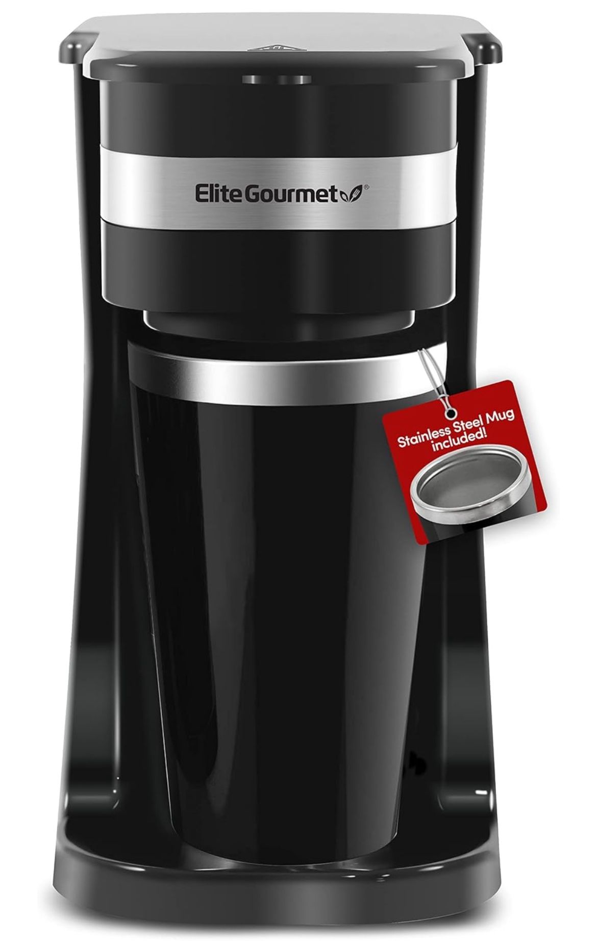 Elite Gourmet EHC114 Personal Single-Serve Compact Coffee Maker Brewer Includes 14Oz. Thermal Travel Mug with Stainless Steel Interior, Compatible wit