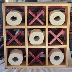 Locally Hand Crafted Tic Tac Toe Toilet Paper Bathroom Shelf - Large, Solid Maple And Pine, Unique