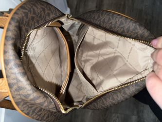 Michael Kors Brown/Tan Monogram, Gold Studded Backpack  display picture 3