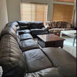 Leather Couch Set With Wooden Table Included