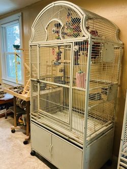Large Metal Bird Cage With Storage On Wheels