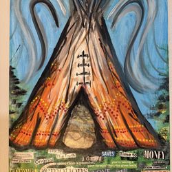 Native-Inspired Teepee Mixed Media Canvas Art 16x20
