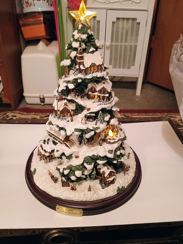 Vtg Rare Thomas Kinkade Tabletop Christmas Village Tree