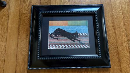 Framed Upcycled Art: Antonín Řehák "Black Cat" – 12" x 14"
