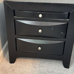 Two Black Three-Drawer Nightstands