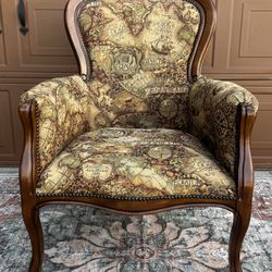 Walnut Louis XV-style armchair with tapestry upholstery