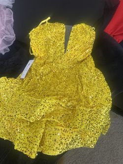 Sparkly Yellow Sequin Party Dress – Size 10– New w/ Tag