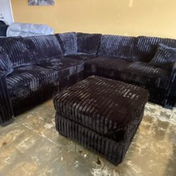 $0 Down! Sectional Corduroy Black With Ottoman