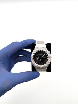 Custom Moissanite G - Shock Brand New GA2100 Sliver Thorn Bezel White Band Black Face