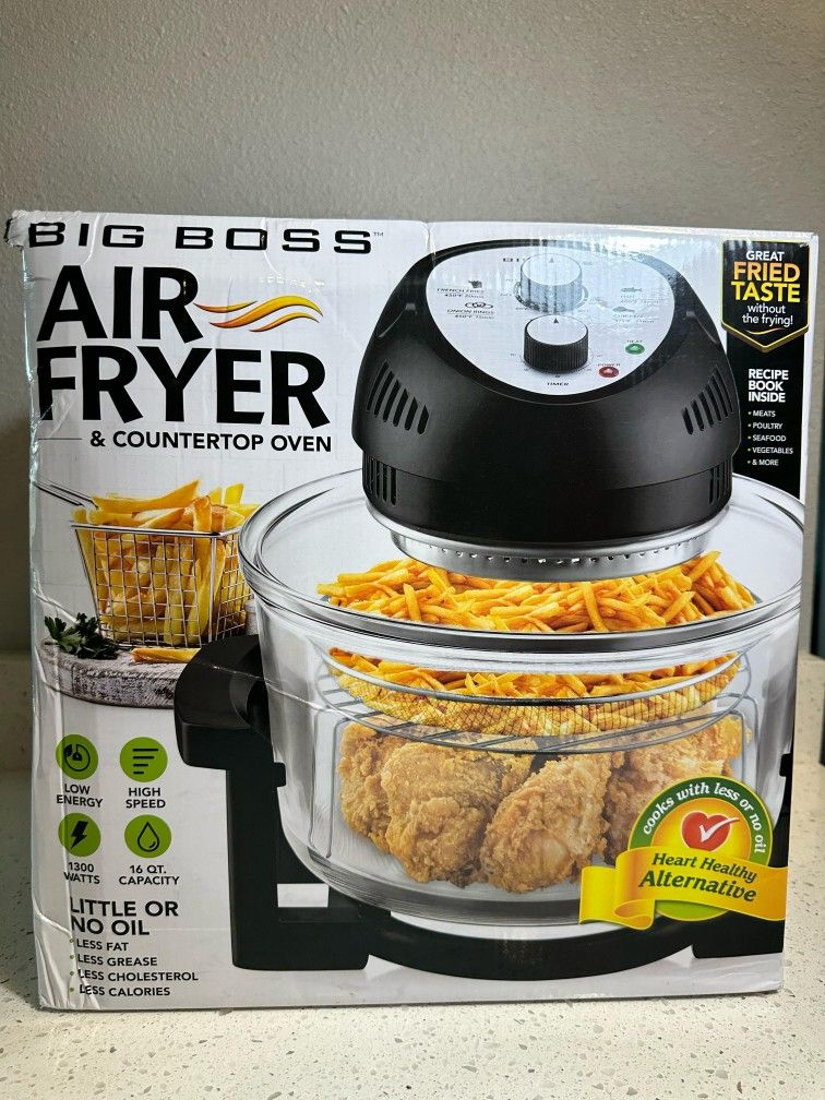 Big Boss Air Fryer Toaster Oven Combo 16Qt Kitchen Countertop, Convection Rotisserie 1300W Large Glass Bowl Black By Granitestone- FREE Delivery